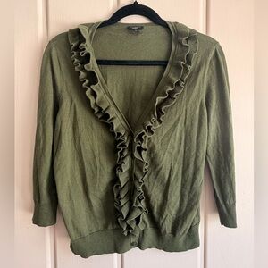 Talbots 100% Pima cotton Ruffled Green Cardigan sz mp